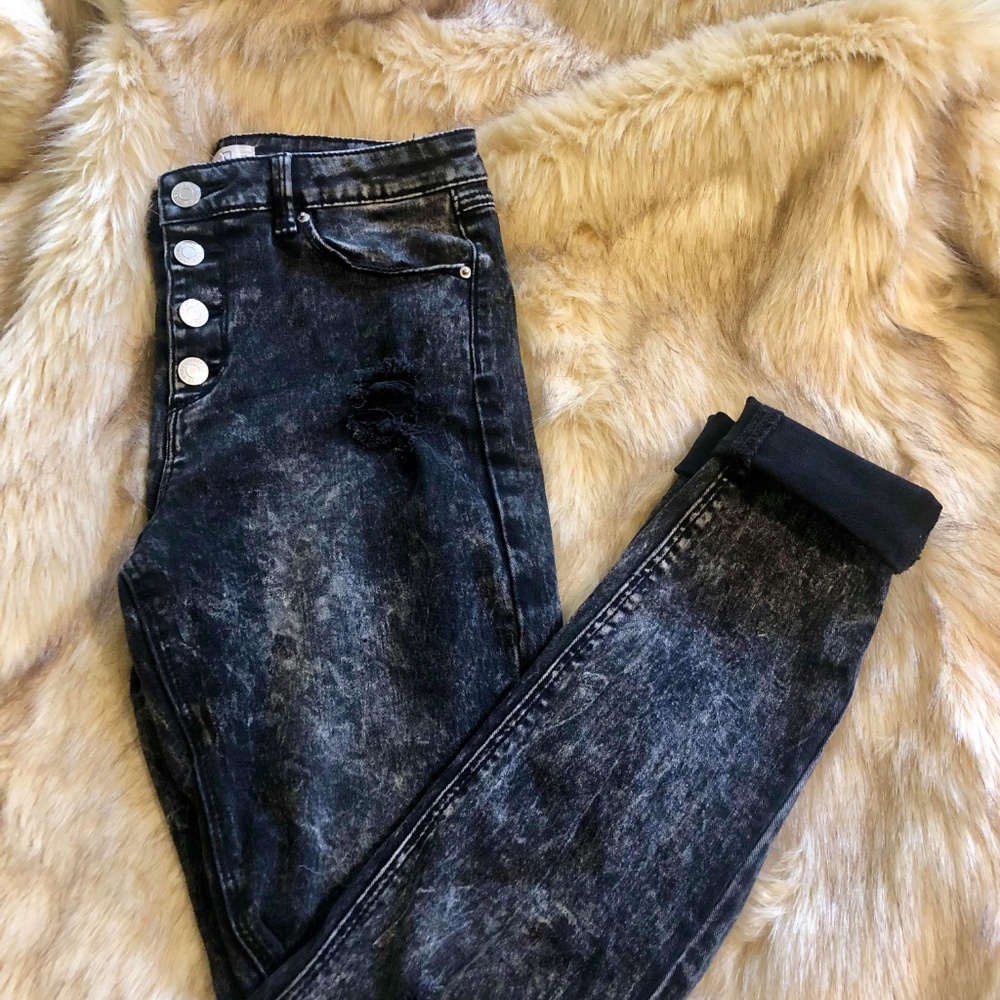 Black Grey Ardene Skinny Jeans with Rips - Picture 2 of 5